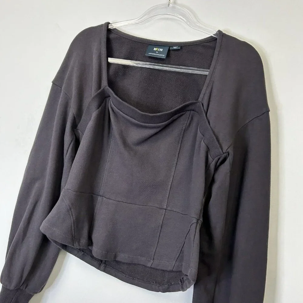 Anthropologie Maeve Puff Sleeve Sweatshirt Womens Size Large Gray - Picture 2 of 10